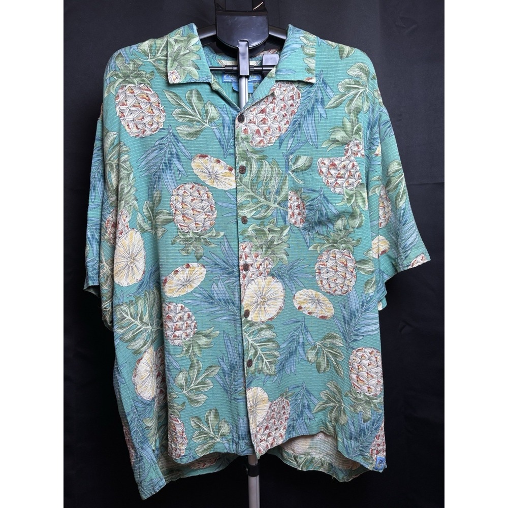 Bermuda Bay Men's XXL‎ Textured 100% Silk Hawaiian Short Sleeve Button Down